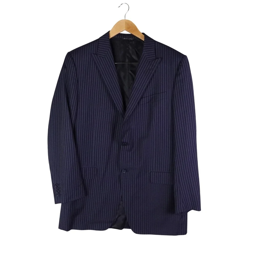 Canali Mens Navy Blue Pinstripe Virgin Wool Blazer Jacket Made in Italy Size 54L